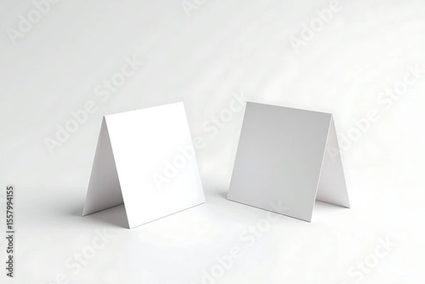 Obraz White tent card mockup template for branding presentation and design stationery on clean background table 