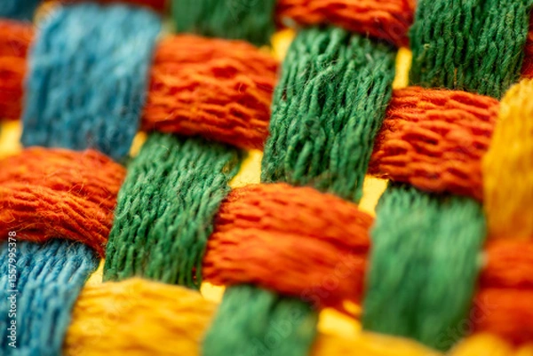 Obraz Close Up of Woven Cotton Fabric in Many Different Colors