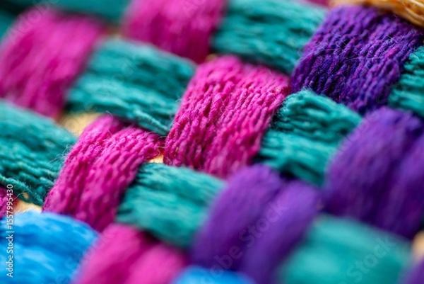 Obraz Close Up of Woven Cotton Fabric in Many Different Colors