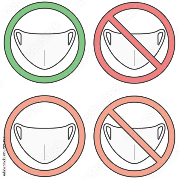Obraz イラスト素材：布・ウレタンマスクの着用・感染症対策のお願いについて＜賛成/反対/許可/禁止＞