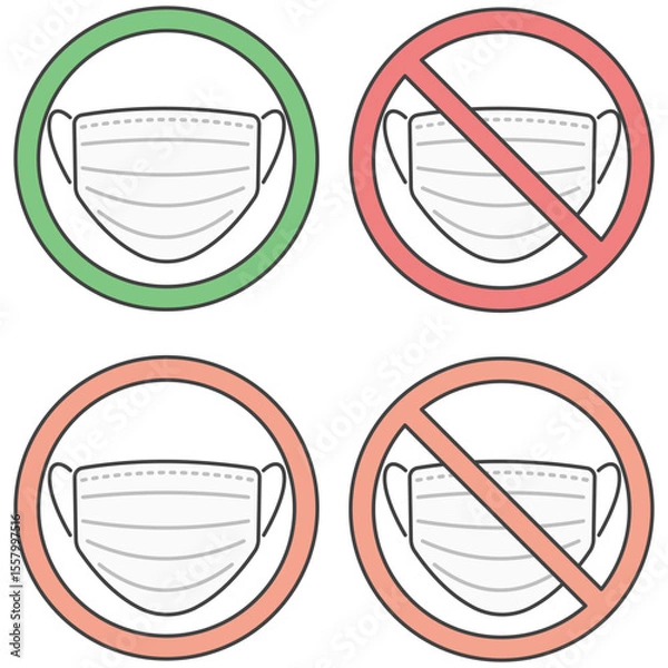 Obraz イラスト素材：不織布マスクの着用・感染症対策のお願いについて＜賛成/反対/許可/禁止＞