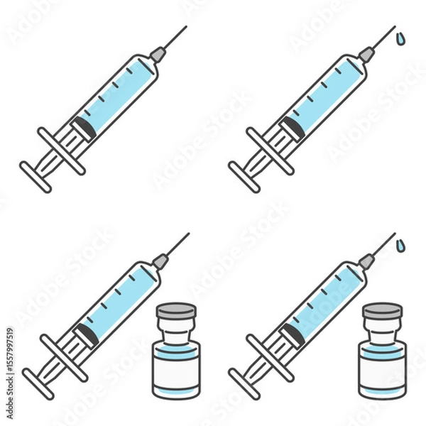 Obraz イラスト素材：ワクチンや予防接種の注射・注射器（バリエーションのセット）
