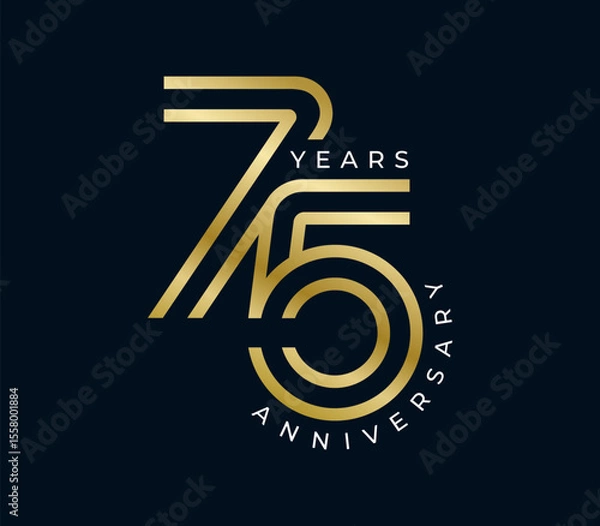 Obraz 75 Years Anniversary design vector illustration. Unique 75 years logo design template. In gold color