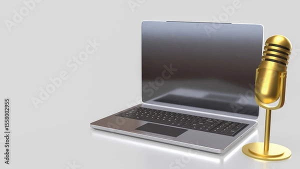Obraz The Laptop and microphone for Pod cast or social media 3d render.
