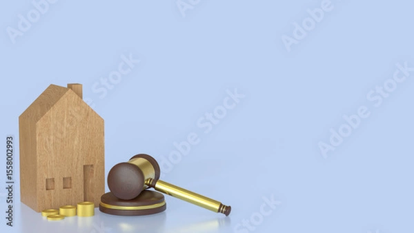 Obraz The House wood and Hammer for property law or Building concept 3d Rendering.