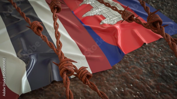 Obraz The Thailand and Cambodia  flag for Land  crisis concept 3d Rendering.