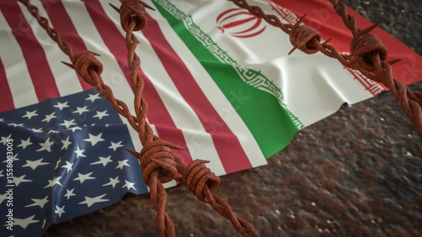 Obraz The American and Iran flag for war crisis concept 3d Rendering.