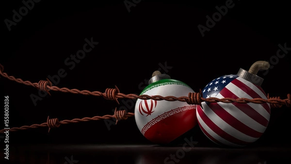 Obraz The American and Iran flag on Bomb for war crisis concept 3d Rendering.