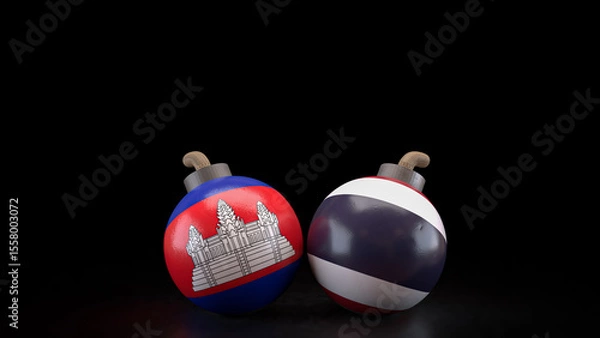 Obraz The Thailand and Cambodia flag on Bomb for crisis or war concept 3d Rendering.
