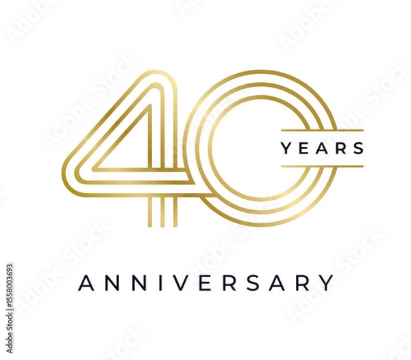 Obraz 40 Years Anniversary design vector illustration. Unique 40 years logo design template. In gold color
