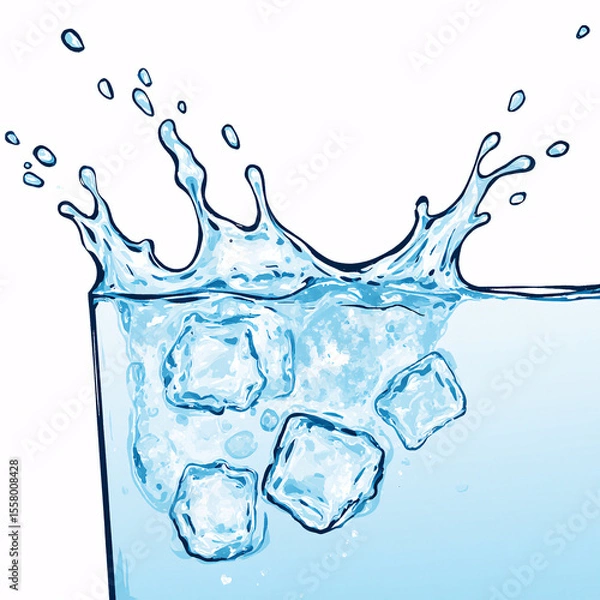 Fototapeta Ice cube background, drink, ice cube texture, feel the freshness and coolness of water from ice cubes, ice cubes on blue, Melting piece of ice on a white background with reflection.Generative ai