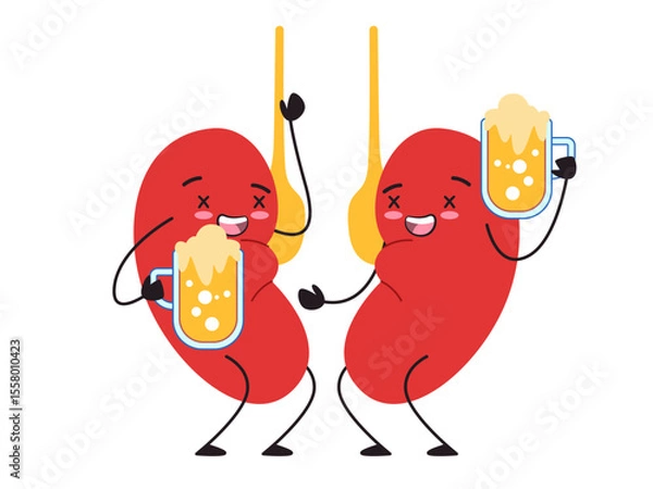 Obraz Kidney drink alcohol drunk kidneys disease character adorable cute of organ anatomical with facial expression