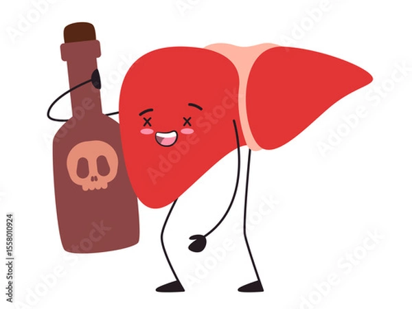 Obraz Liver poisoning alcoholic toxins drink addiction hepatic unhealthy character adorable cute of organ anatomical with facial expression