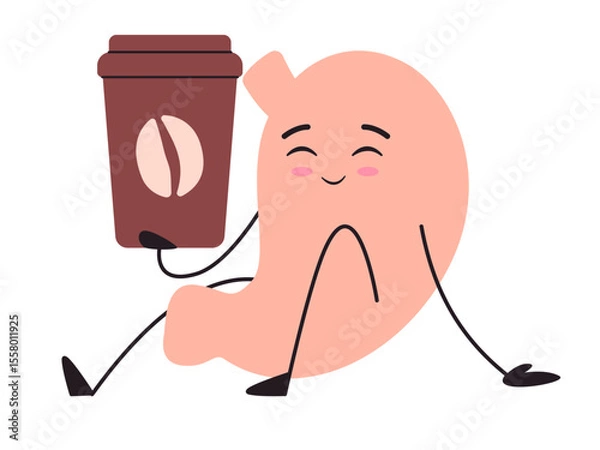 Obraz stomach stomachache drinking coffee character adorable cute of organ anatomical with facial expression digestive sickness