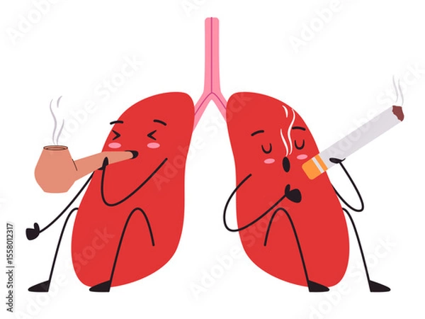 Obraz Lungs smoking character adorable cute of organ anatomical with facial expression tobacco cigarette unhealthy lung