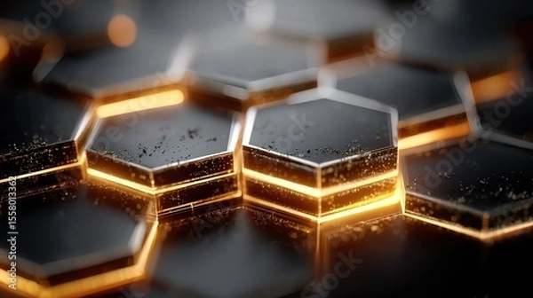 Fototapeta Abstract Honeycomb Grid: Black and Gold Futuristic Texture