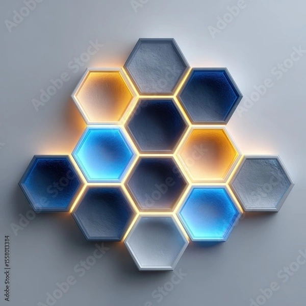 Fototapeta Hexagonal Glowing Cells - Technology and Innovation Concept