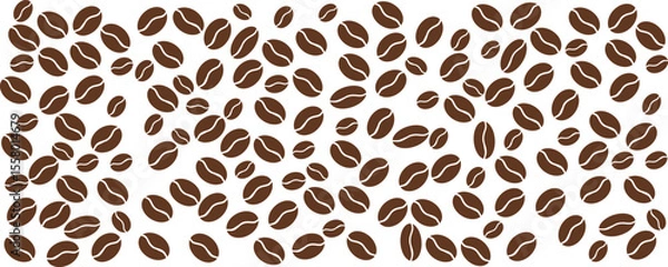 Fototapeta Pattern of scattered coffee beans on white background.