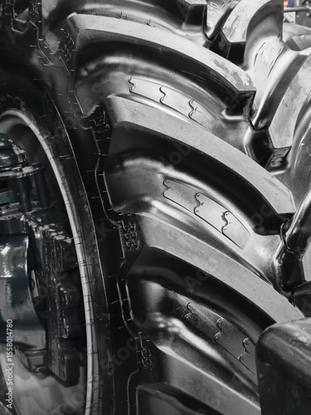 Fototapeta Powerful wheels of agricultural machinery designed for efficiency in farming tasks across vast fields