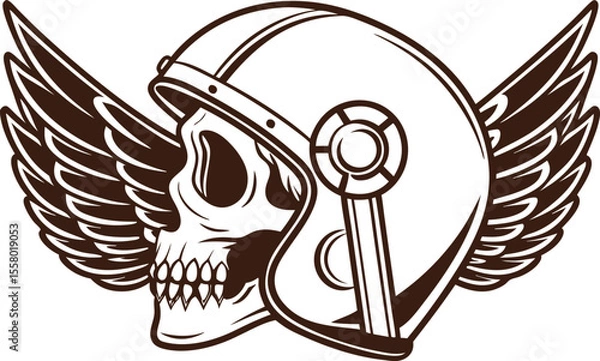 Obraz "Vintage Skull with Winged Helmet Vector – Biker Style Tattoo Art for Motorcycle Design"

