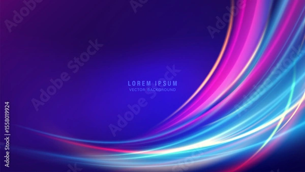 Fototapeta Dynamic futuristic abstract background with gradients of dark blue and purple. Vibrant light stripes