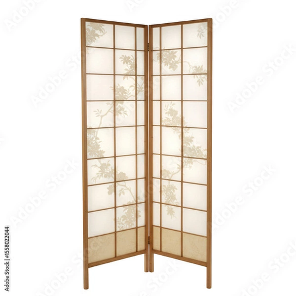 Fototapeta Shoji screen with floral design isolated on transparent background. for room divider