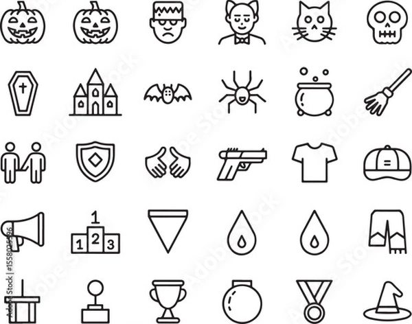 Fototapeta Line Art Icons Depicting Halloween, Achievement, and Other Symbols for Design Projects with a Clean and Modern Aesthetic