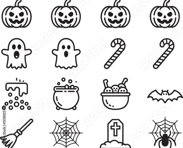 Fototapeta Whimsical Halloween Icons A Collection of Spooky and Festive Elements for Graphic Design and Holiday Creations
