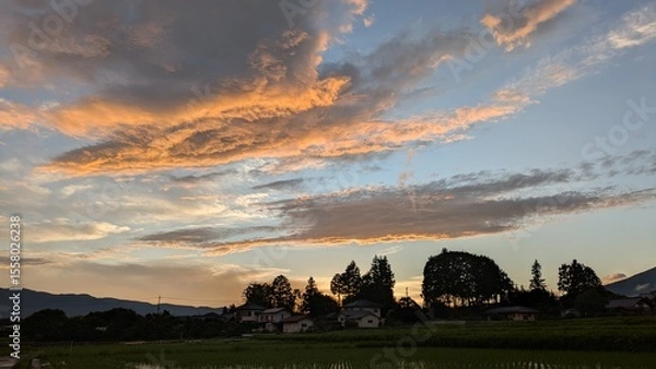 Fototapeta 夕日に染まった雲と空