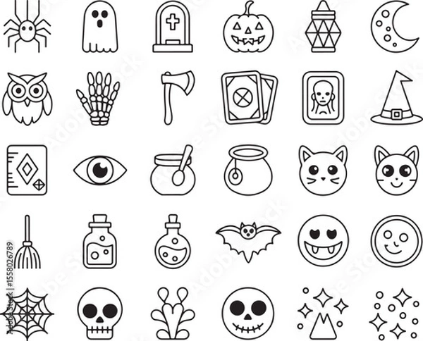 Fototapeta Halloween Line Art Icons A Spooky Collection of Classic Symbols and Characters for Festive Designs and Creative Projects