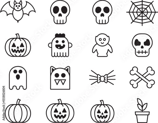 Fototapeta Spooky Halloween Icons An Array of Classic Symbols for Festive Decorations and Designs for Invitations and Crafts