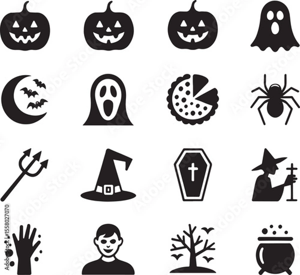 Fototapeta A Spooky Collection of Halloween Icons Featuring Classic Imagery for the Frightful Holiday Season Featuring Ghosts and Goblins