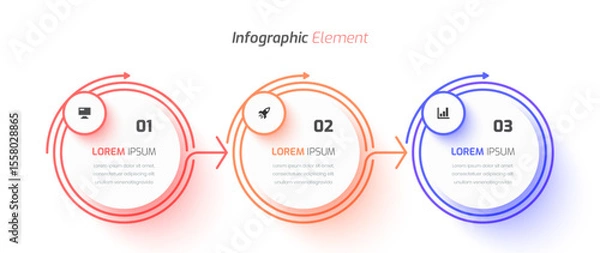 Fototapeta Minimal Business Infographic with Circle Label, Thin Line, Arrow, Icon and 3 Numbers for Presentation