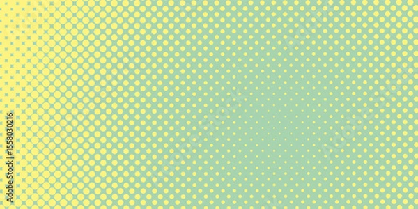 Obraz Halftone background. Comic dotted pattern. Pop art retro style. Backdrop with circles, rounds, dots, design element for web banners, posters, cards, wallpapers. Green-mint and yellow color
