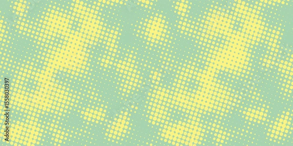 Obraz Halftone background. Comic dotted pattern. Pop art retro style. Backdrop with circles, rounds, dots, design element for web banners, posters, cards, wallpapers. Green-mint and yellow color