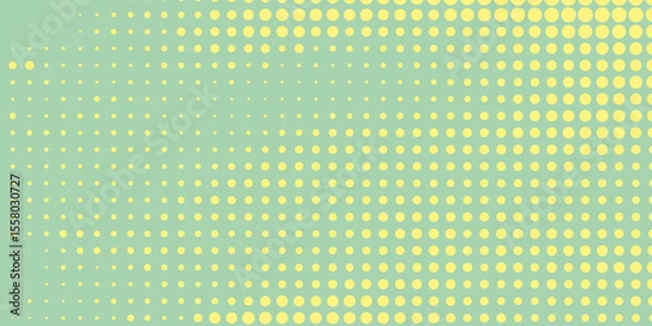 Obraz Halftone background. Comic dotted pattern. Pop art retro style. Backdrop with circles, rounds, dots, design element for web banners, posters, cards, wallpapers. Green-mint and yellow color