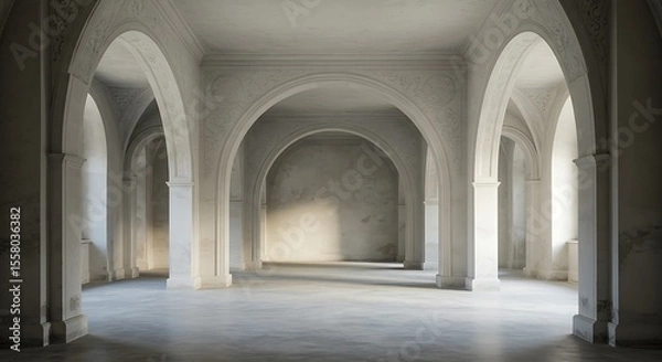 Fototapeta classical architecture, arched openings, shades of white, light and shadow