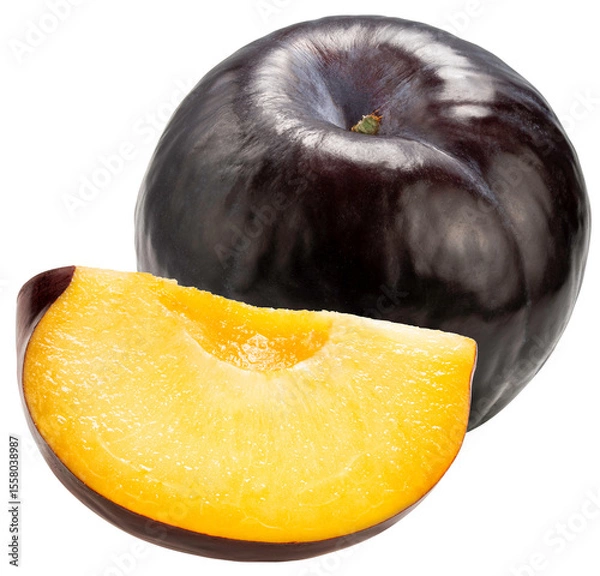 Obraz Fresh Black Plum isolated on white background, Black Plums fruits PNG File.