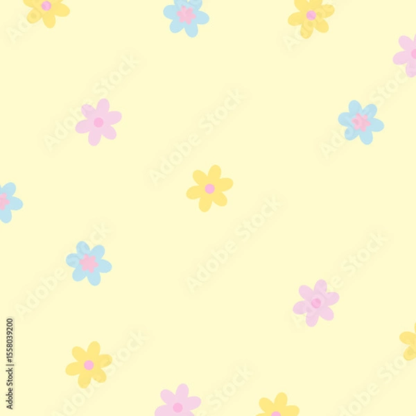 Fototapeta Illustration of flowers on pastel yellow background for wallpaper, backdrop, floral print, spring and summer, fabric, garment, textile, duvet, pyjamas, paper design, book cover, nature, garden