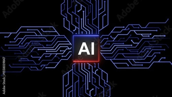Fototapeta AI or artificial intelligence technology circuit board illustration on black background.