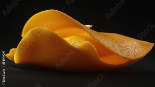 Fototapeta Elegant macro shot of a sliced ripe mango on dark background with high resolution showcasing the fruit's vibrant color and texture