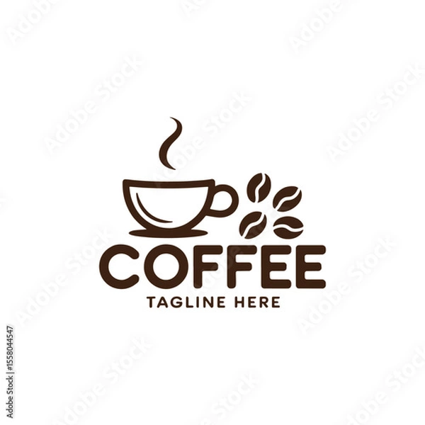 Obraz Minimalist Coffee Shop Logo with Cup, Steam, Beans and Bold Text, Ideal for Branding and Design Projects