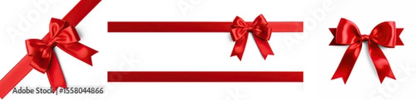 Obraz Three red bows with ribbons on a transparent background