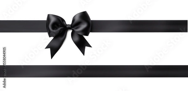 Obraz A black ribbon with a black bow on a transparent background