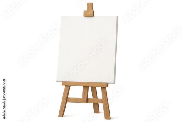 Fototapeta Small wooden easel holding a blank white canvas on a transparent background, perfect for showcasing artwork or designs