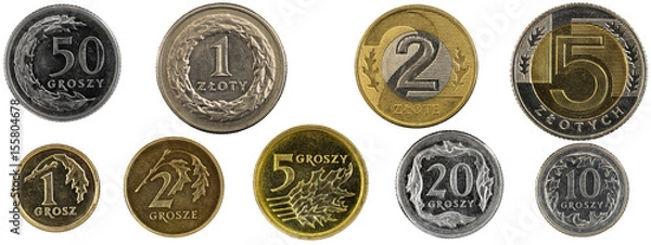 Obraz full set of Polish coins on a white isolated background