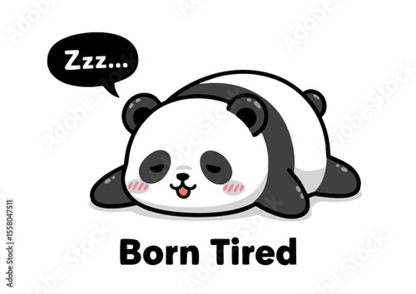 Obraz Adorable Cartoon Panda Lying Down Asleep Black and White Fur Closed Eyes Tongue Out.
