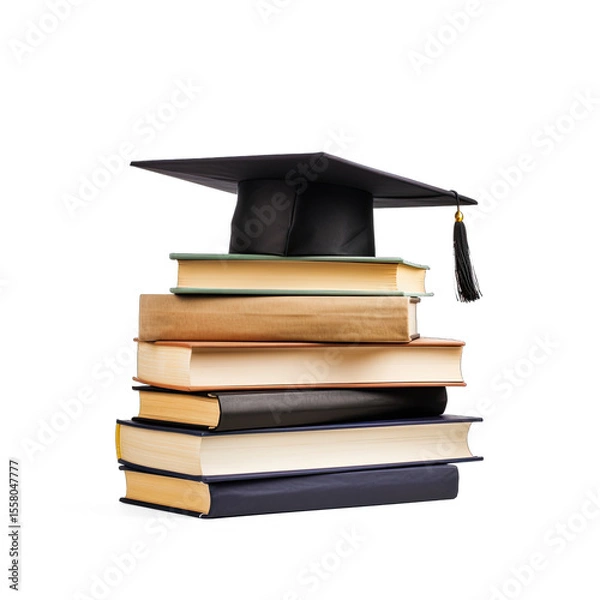 Obraz A graduation cap and books on a transparent background