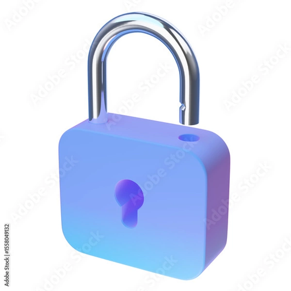 Fototapeta Open lock 3d rendering illustration icon.