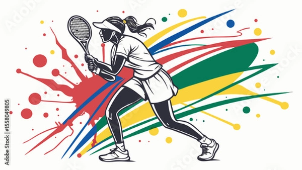 Fototapeta Colorful Tennis Splash Art – Dynamic Racket Sports Illustrations